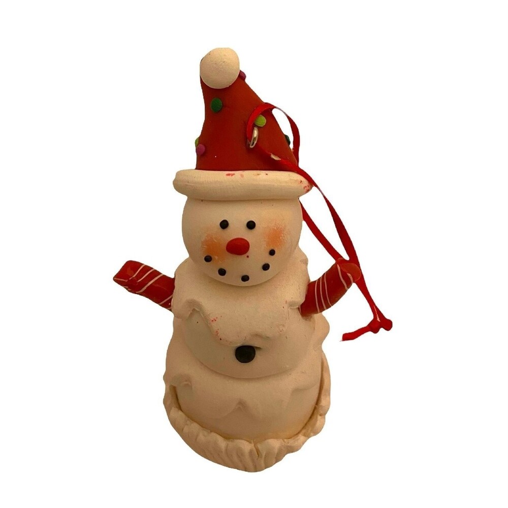 #3847 White plastic snowman with decorated Santa hat  4 X 1.75